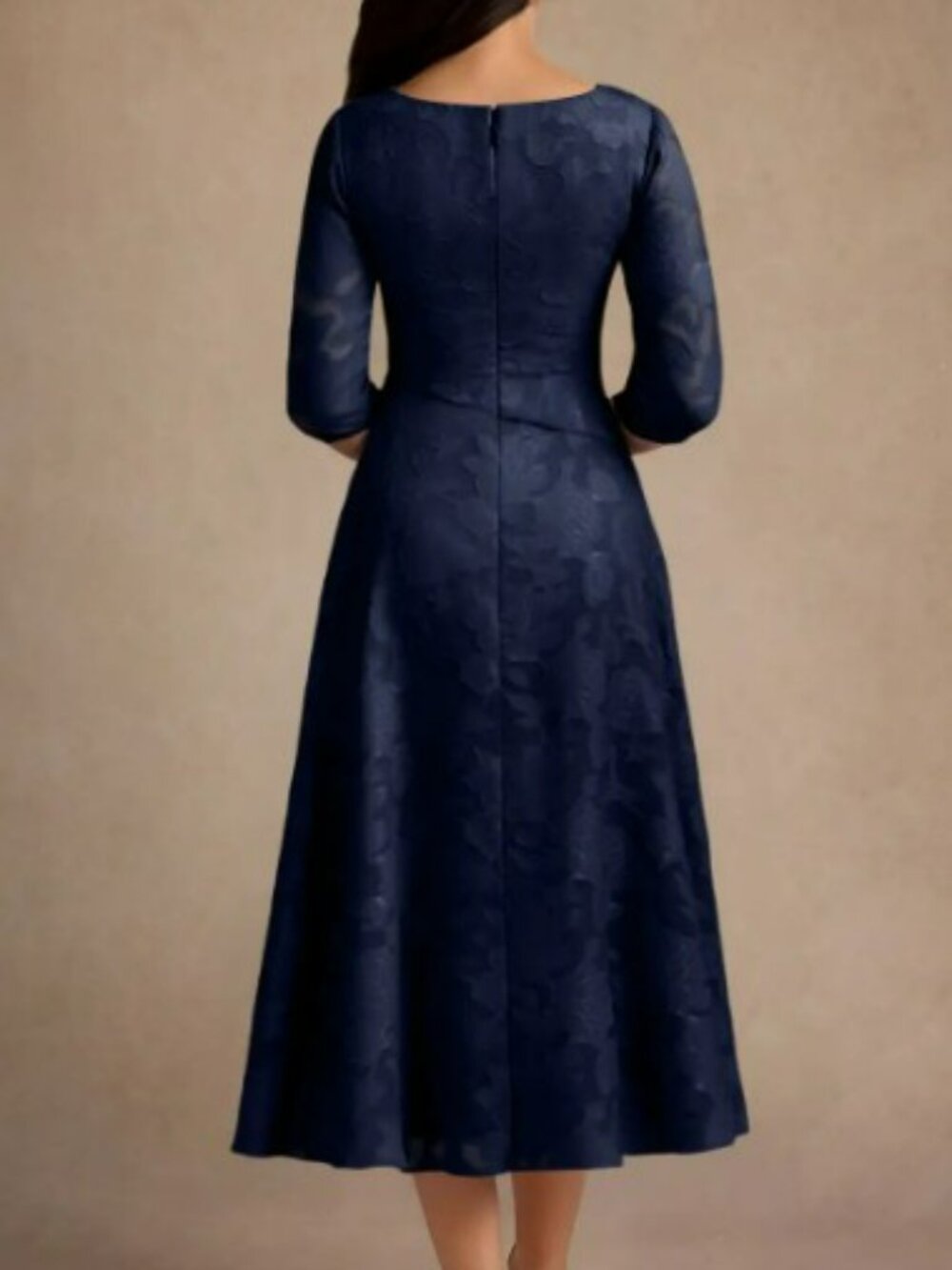 Azazie Durant  Dark Navy A-Line Pleated Floral Burnout Dress | Size 8 - Picture 3 of 3